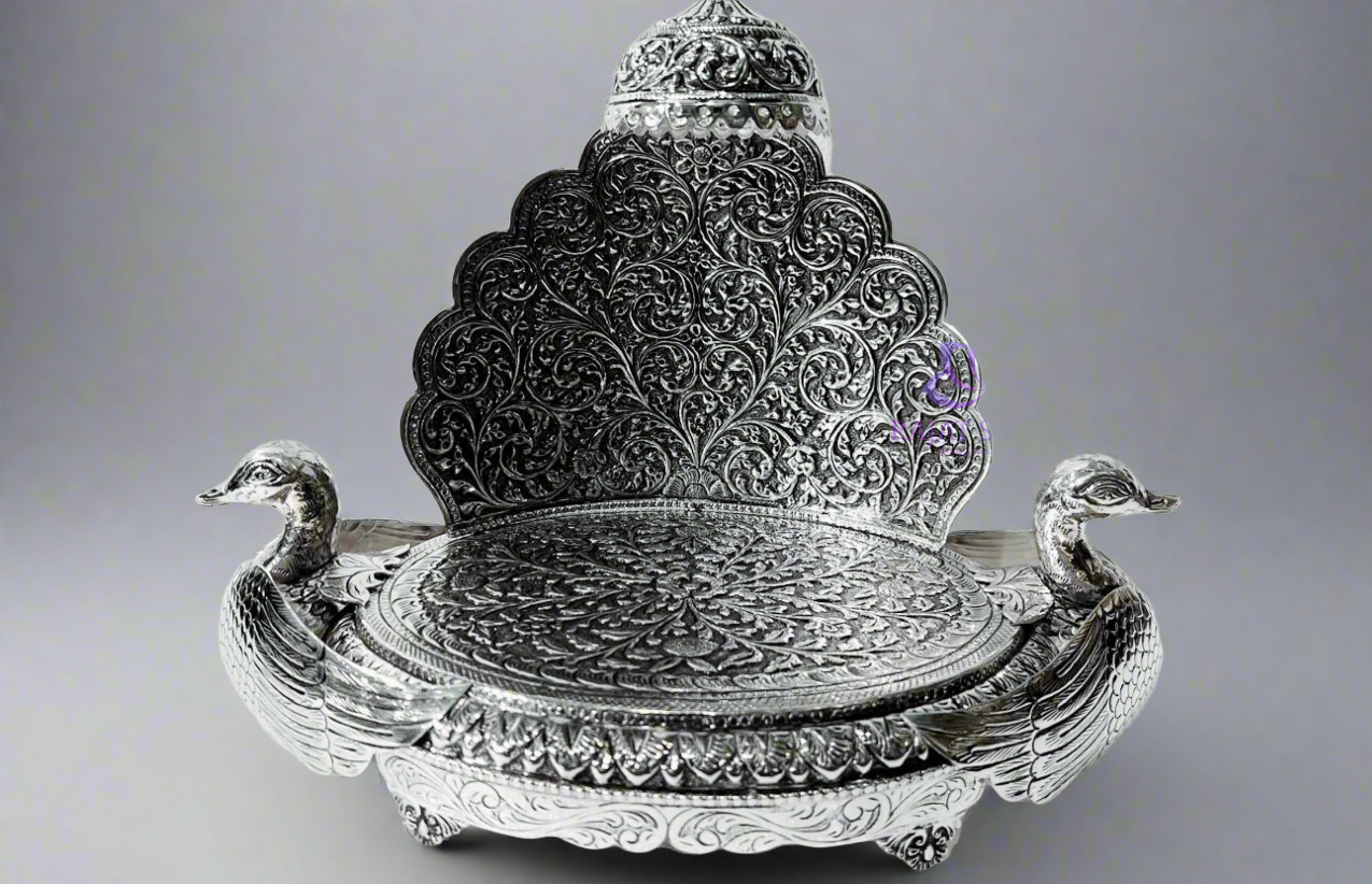 92.5 Silver Mayur Singhasan – Royal Seat for Your Deity