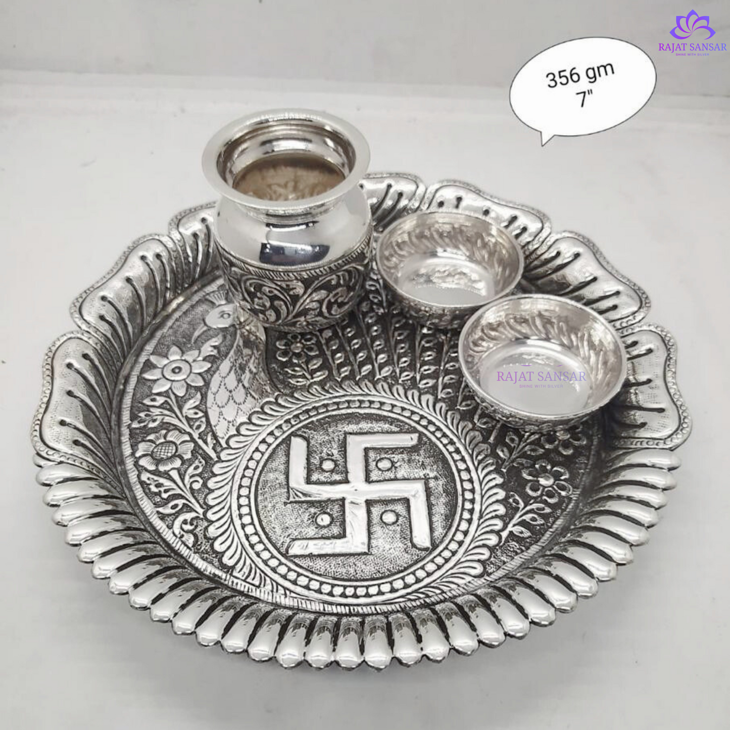 Silver Pooja Set- Oxidized Polish