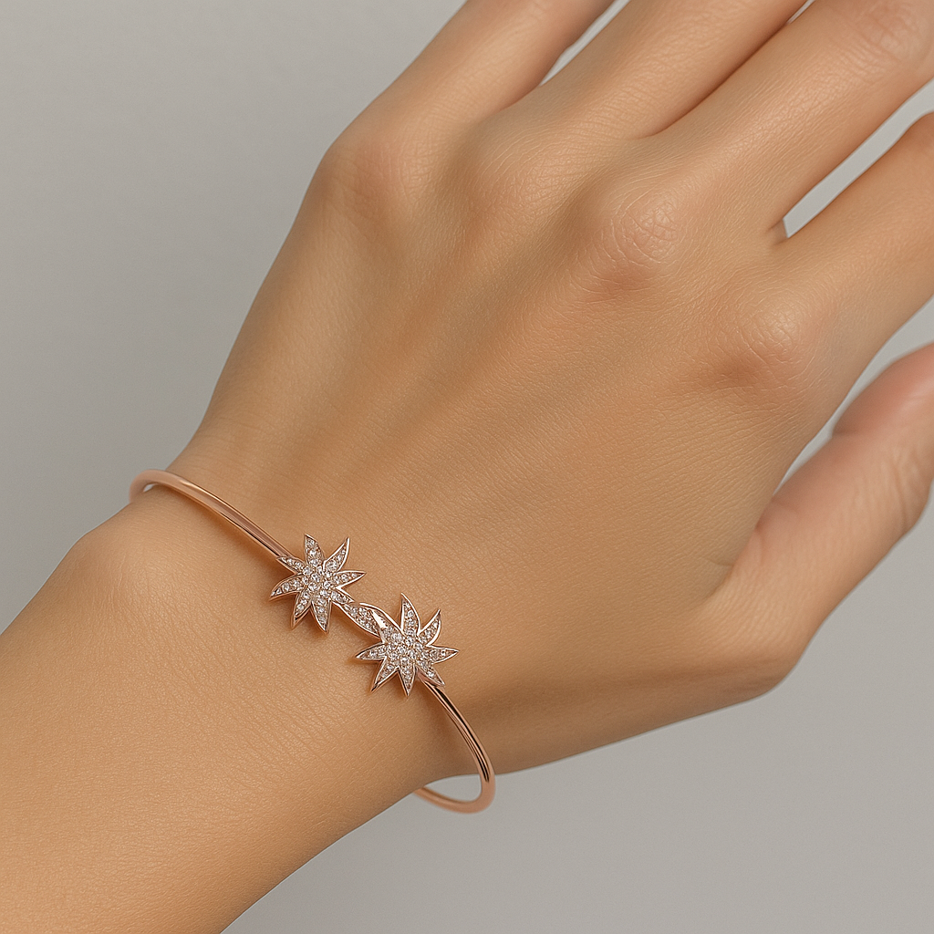 Silver Rose Gold Single Hand Bangle - Star Life