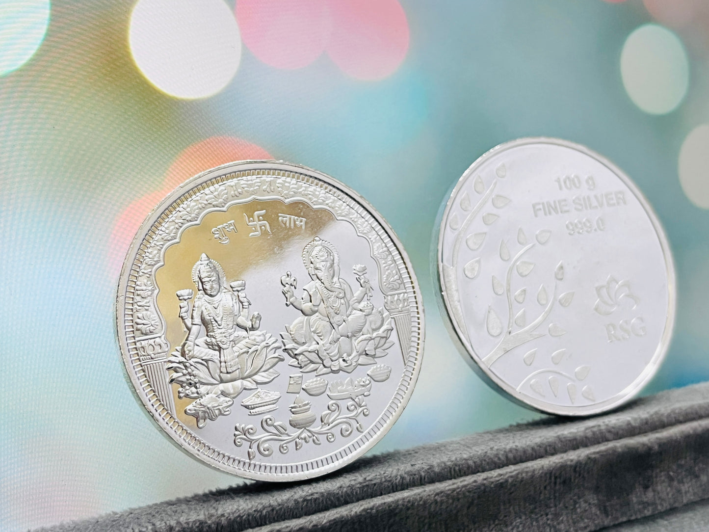 Pure 999 Round Laxmi Ji Ganesh Ji Silver Coin