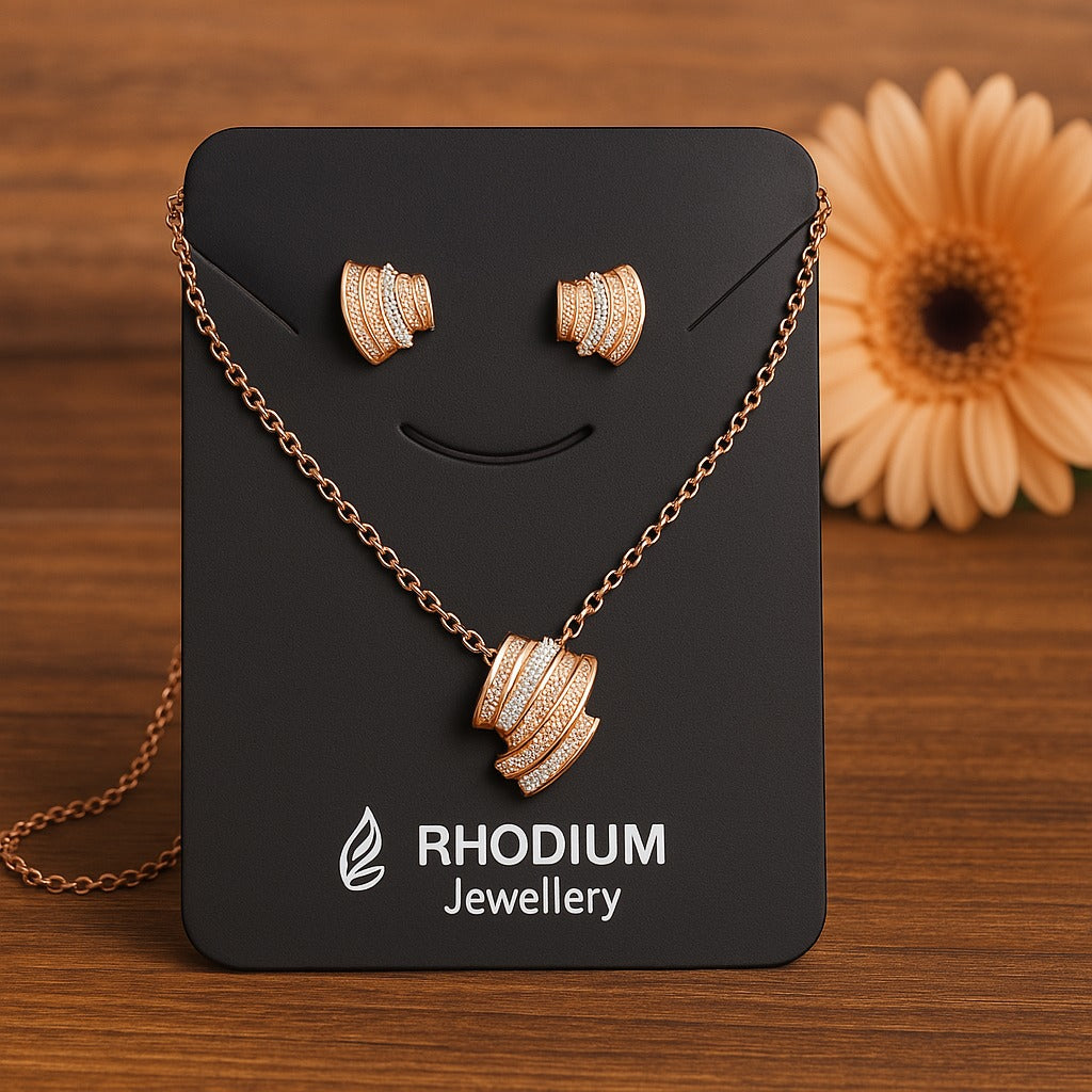 Silver Rhodium Chain Pendant Set
