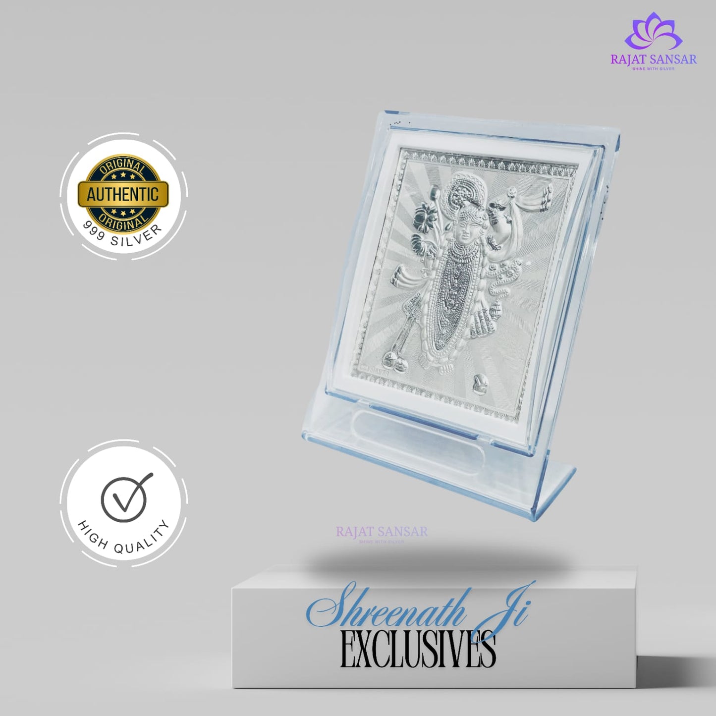 999 Pure Silver Shreenath ji Frame for Home, Office, Pooja Room/Thakur ji, Shrinath ji Nathdwara
