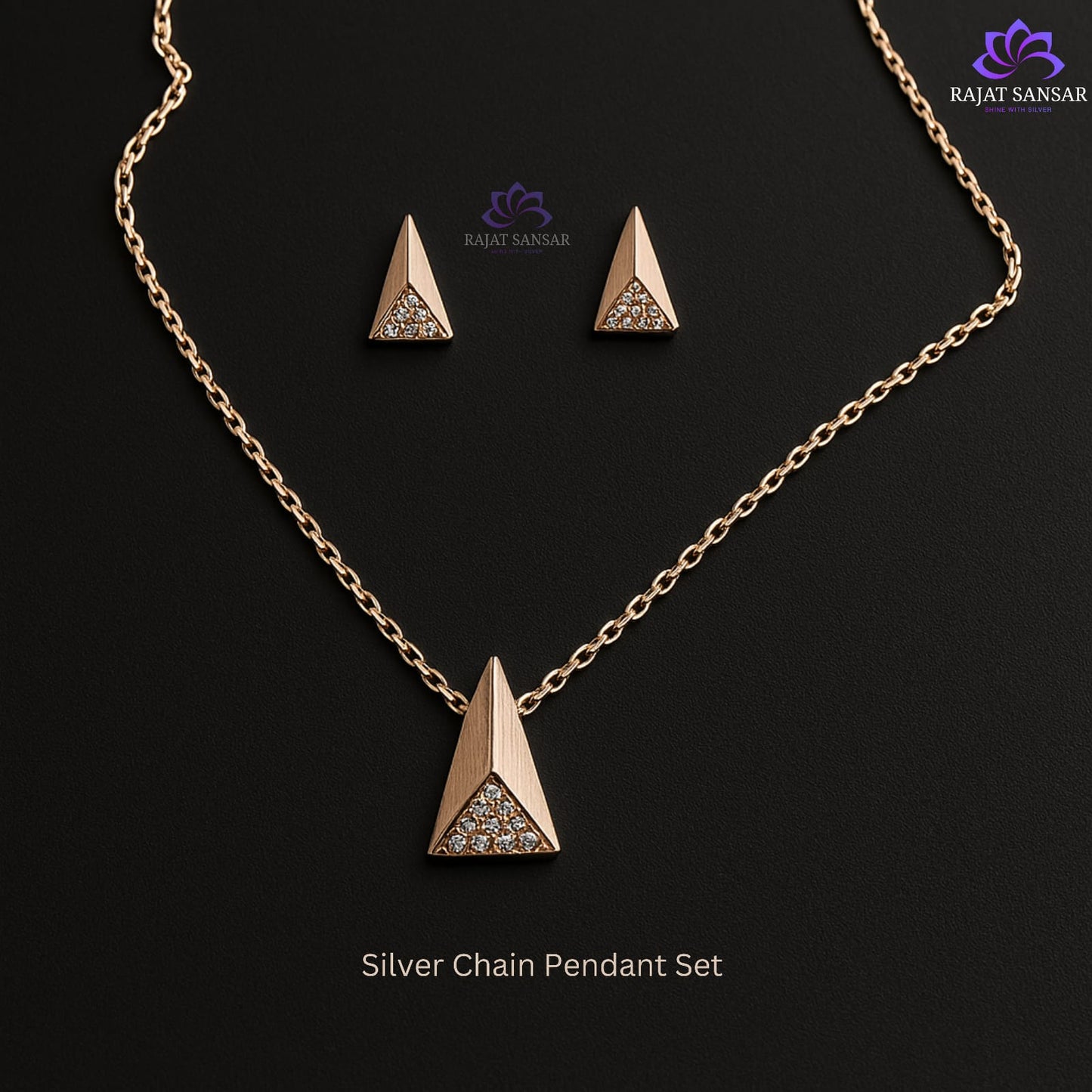 Silver Rhodium Chain Pendant Set