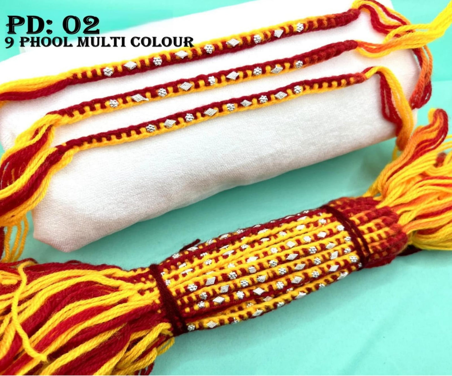 Silver Rakhi- 9 Phool Multi Coloure