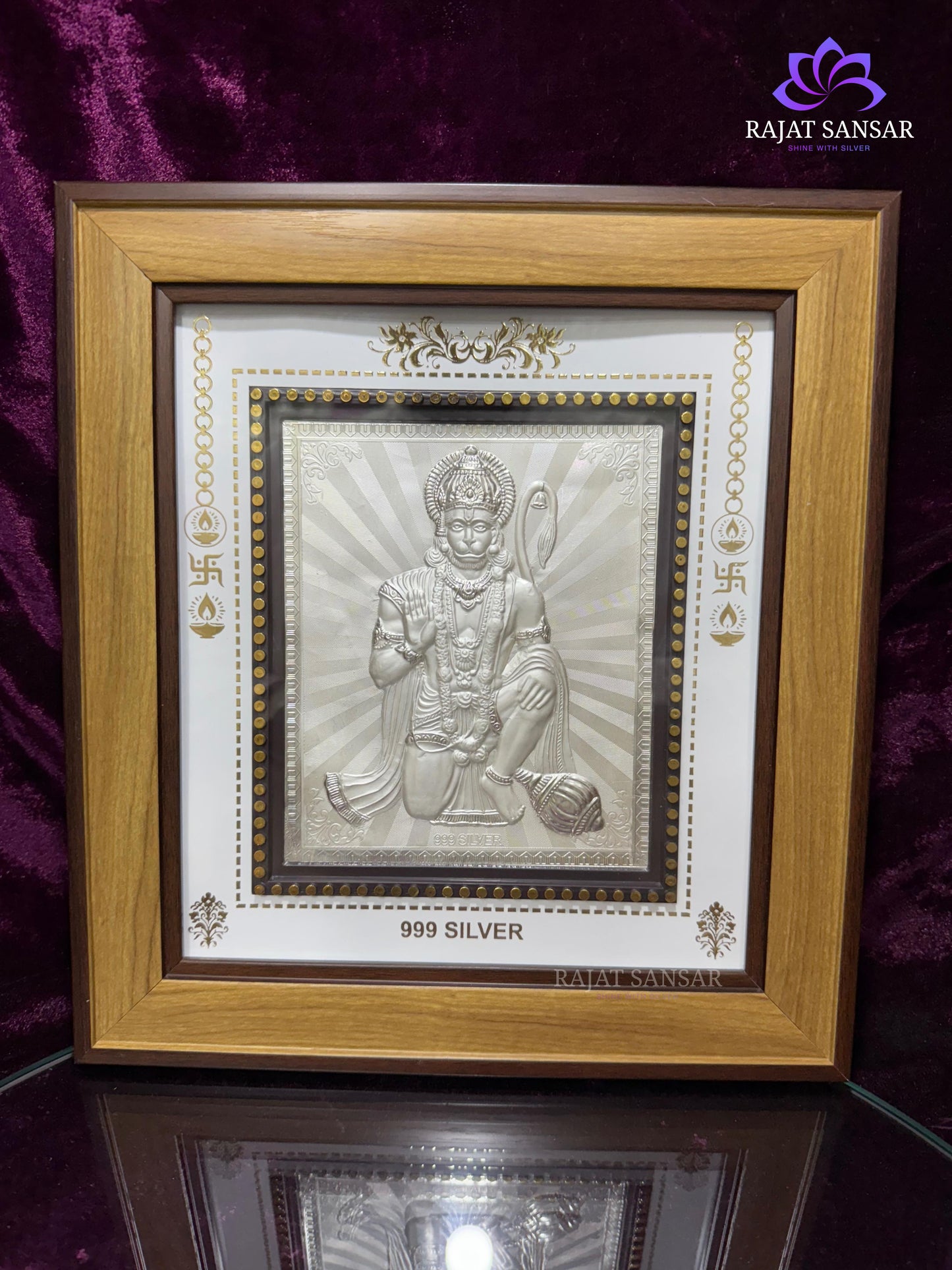 999 PURE SILVER HANUMAN JI PHOTO FRAME – Symbol of Strength & Protection