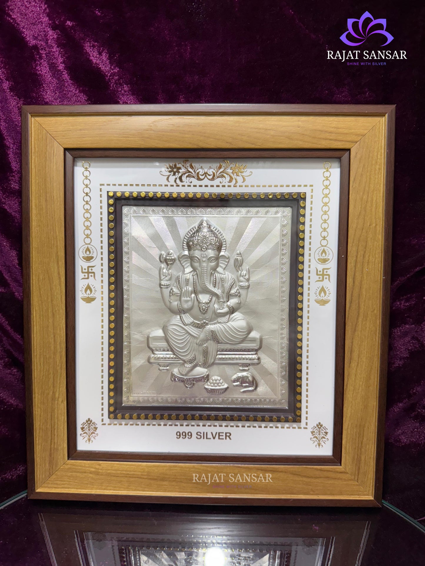 999 Pure Silver Ganesh Ji Photo Frame – Blessings of Wisdom & Prosperity