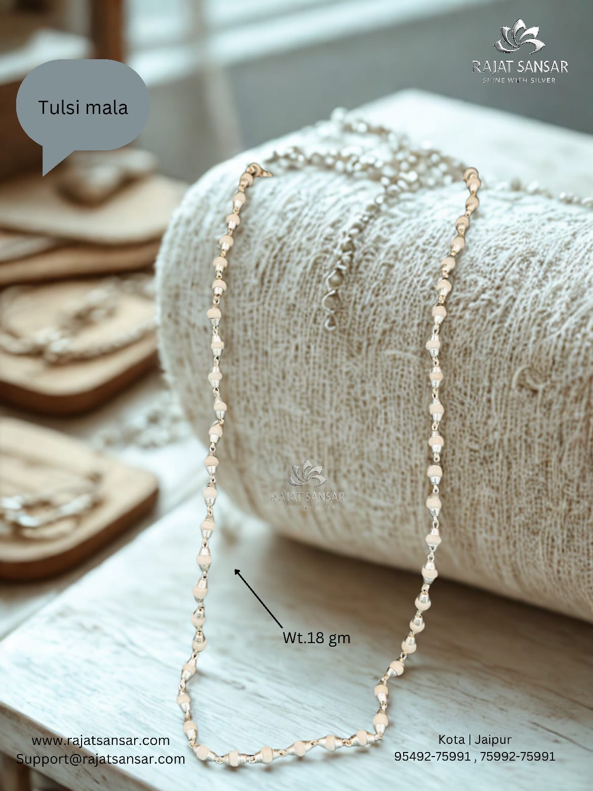 Silver Tulsi Mala β A Blend of Purity & Spirituality