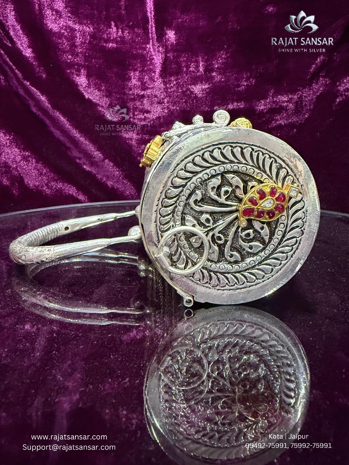 Silver Oxidized Purse - KUNDAN WORK WITH GOLD POLISH