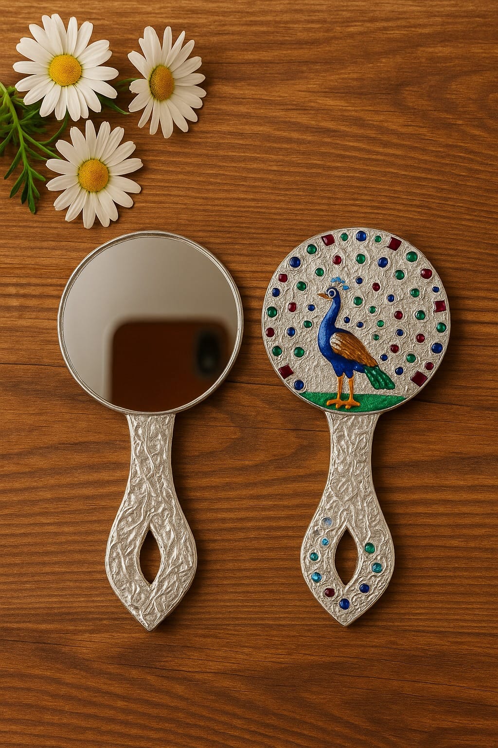 Elegant Silver Handheld Mirror β Vintage & Traditional Design