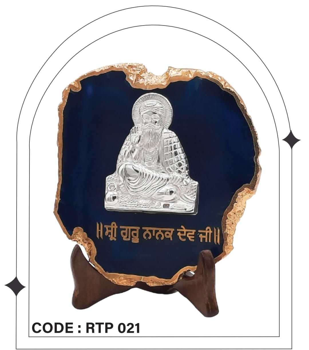 92.5 Silver Guru Nanak Ji Agate Stone Stand