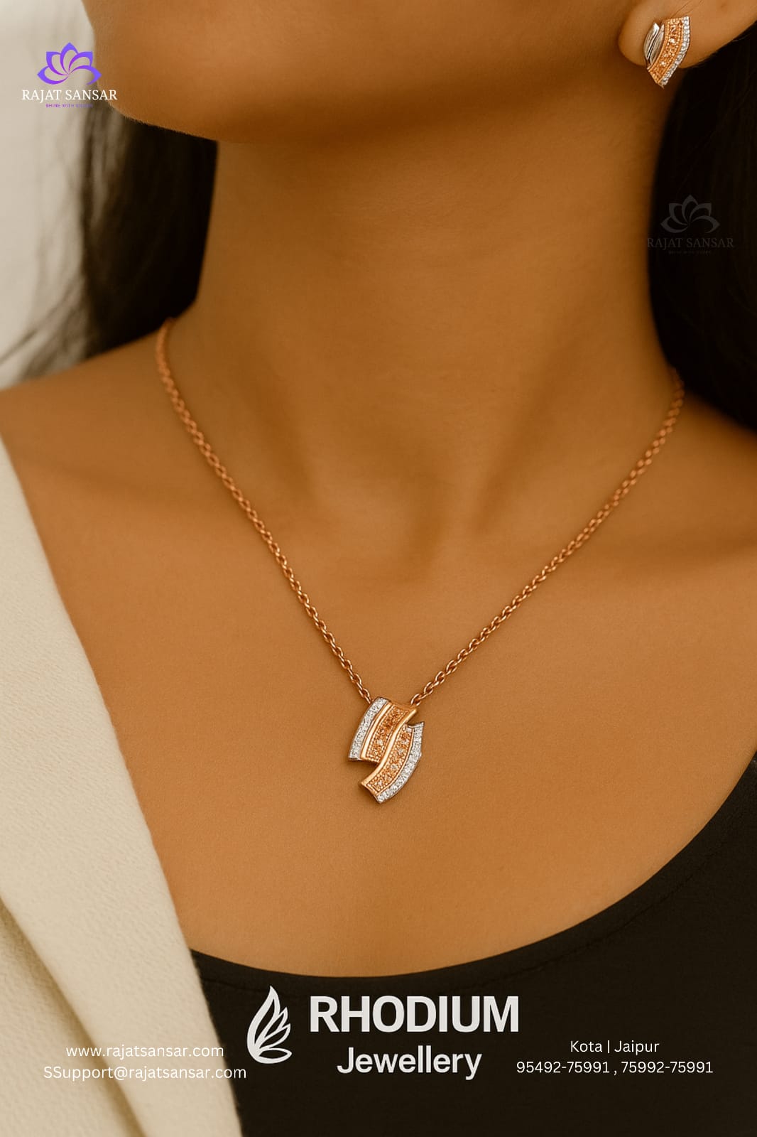 Silver Rhodium Chain Pendant Set
