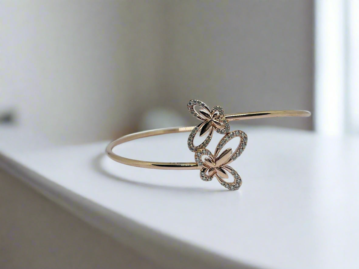 Silver Rose Gold Single Hand Bangle - Butterfly