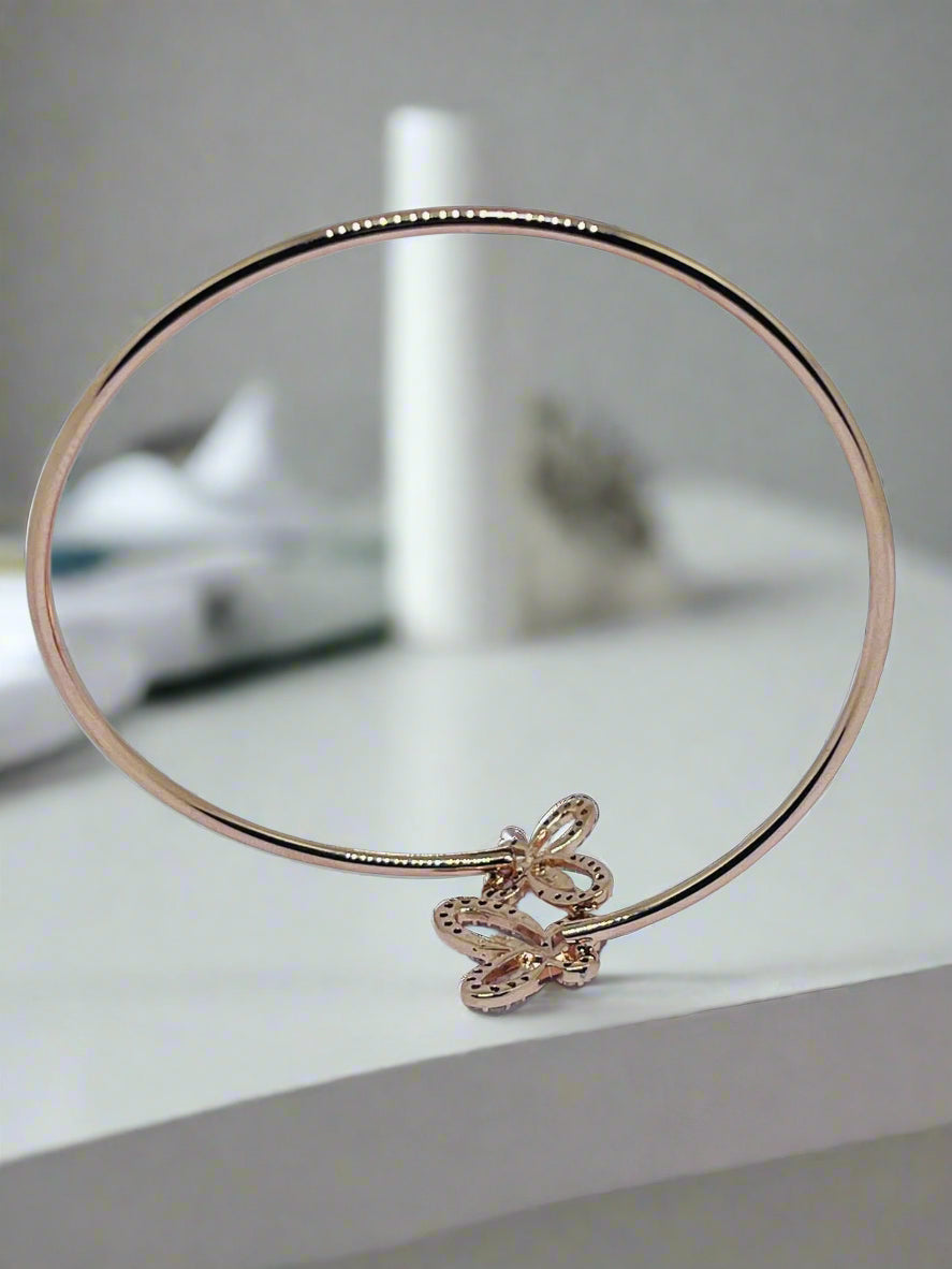 Silver Rose Gold Single Hand Bangle - Butterfly