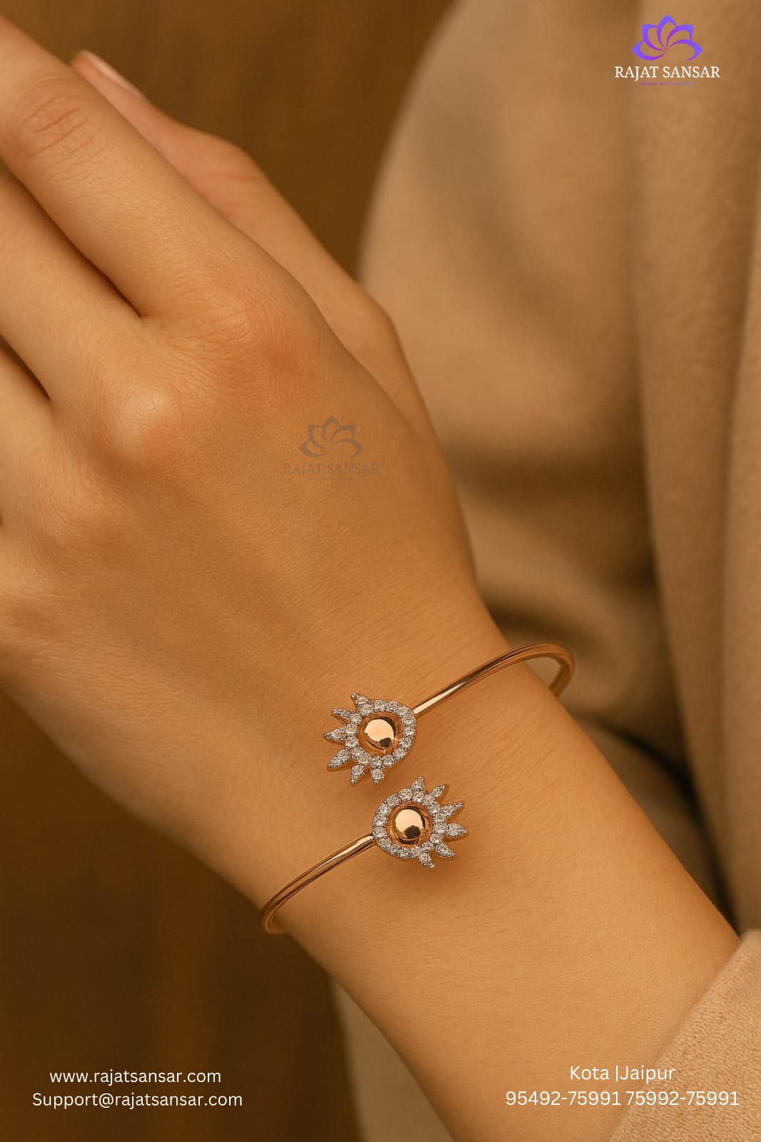 Silver Rose Gold Single Hand Bangle - Shinner