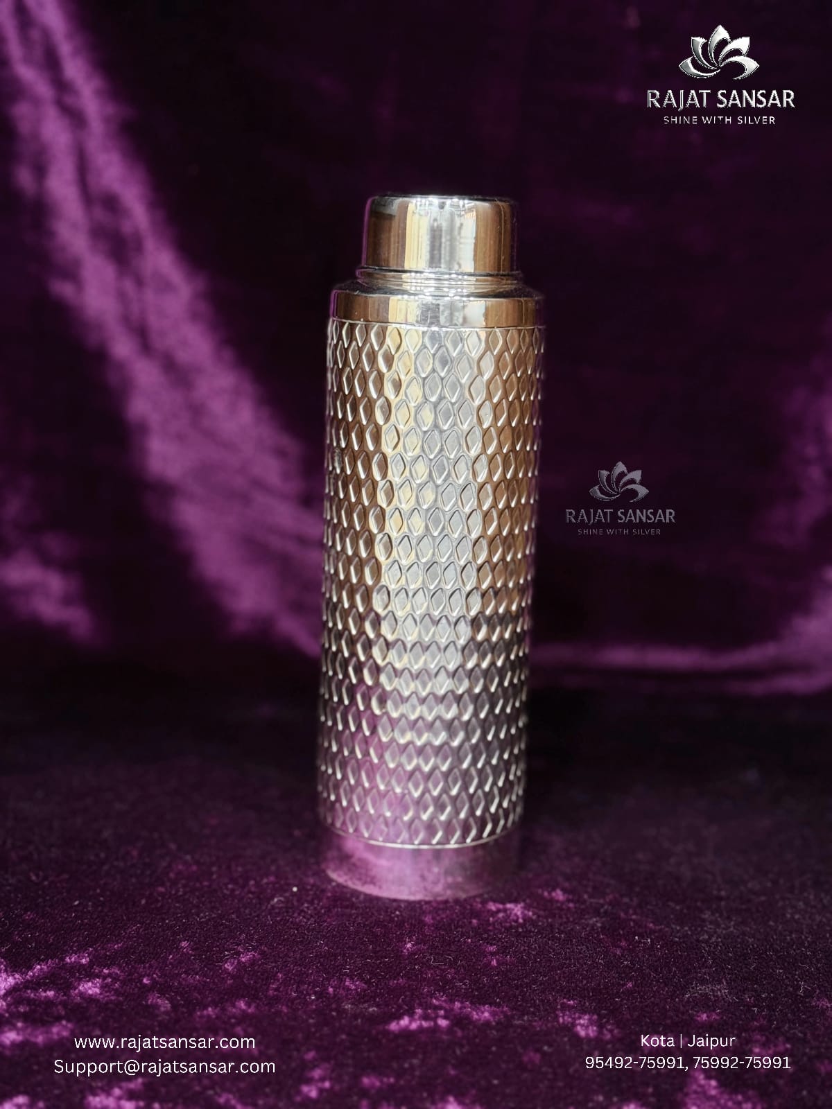 Elegant Designer Silver Water Bottle (500ml–1L) – Premium Collection by Rajat Sansar