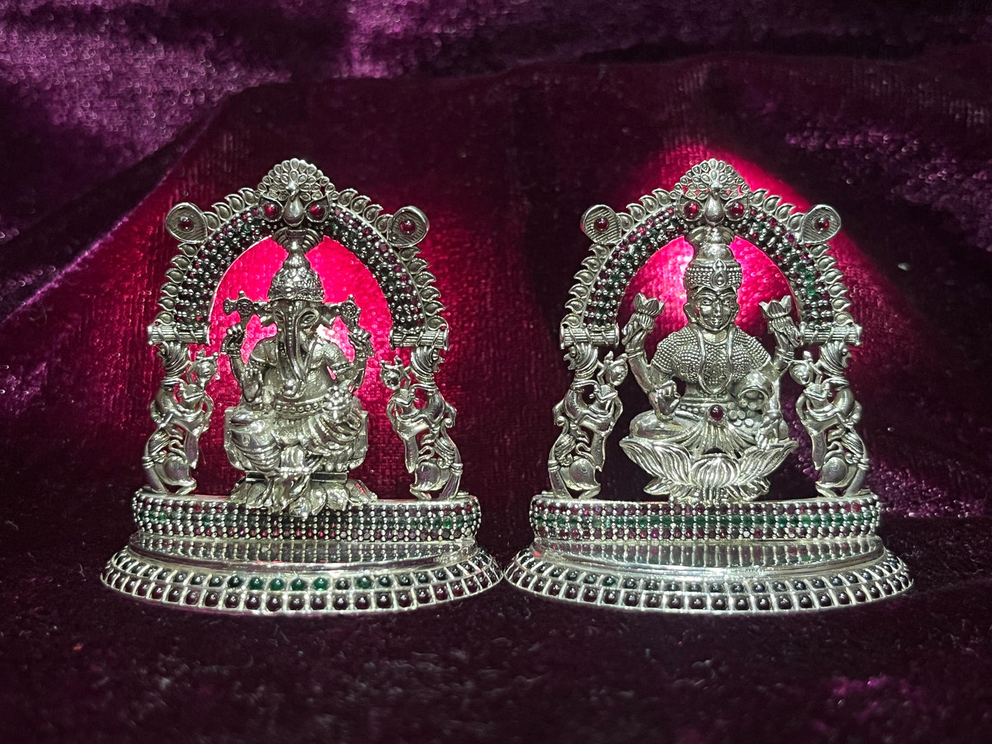 92.5 Silver Laxmi & Ganesh Ji Idol with Ruby Stone Work