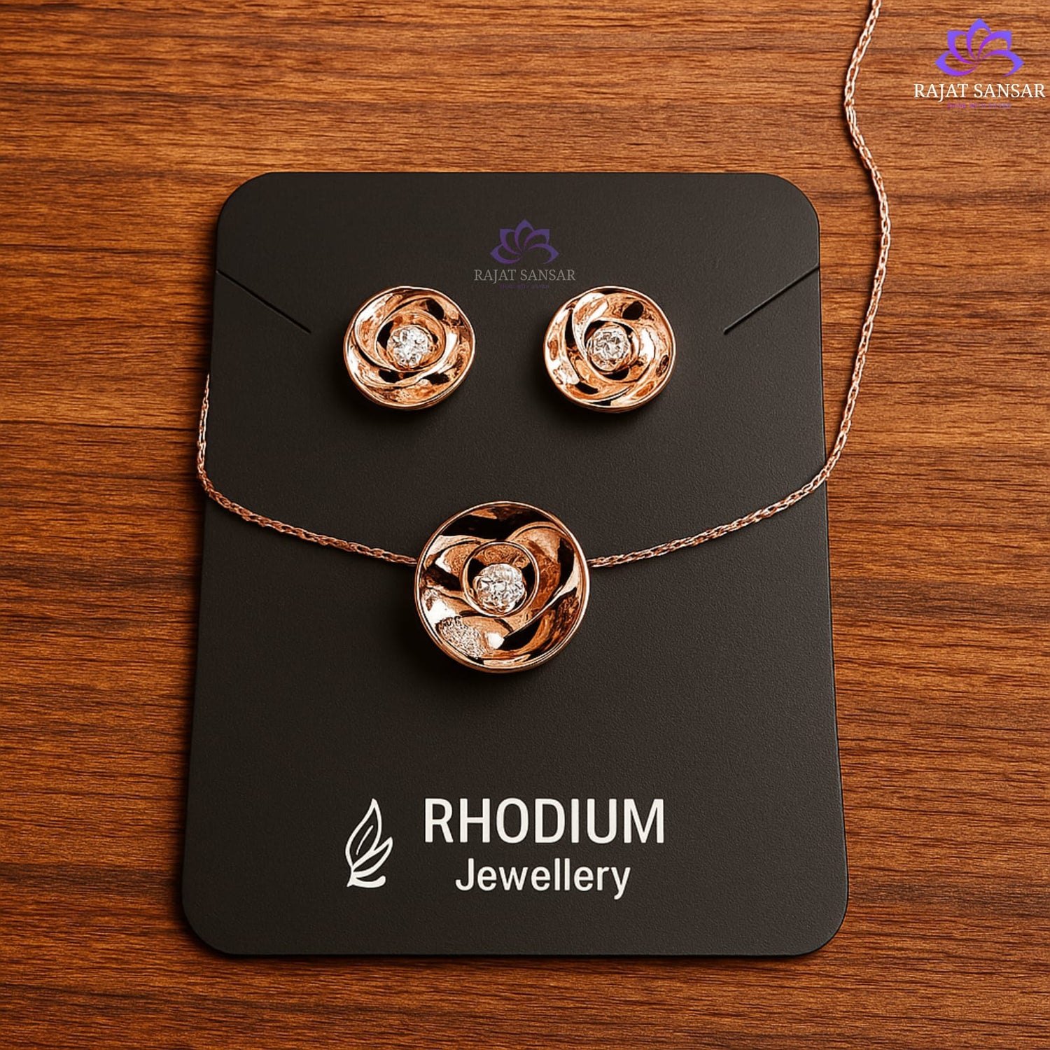 Silver Chain Pendant Set in Rose-Gold