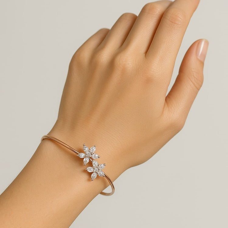 Silver Single Hand Bangle in Rose-Gold