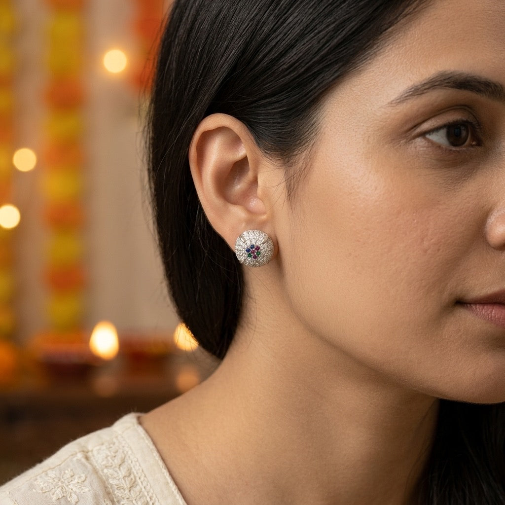 92.5 Sterling Silver cluster Stud Earring – Elegant, Sparkling & Everyday Chic