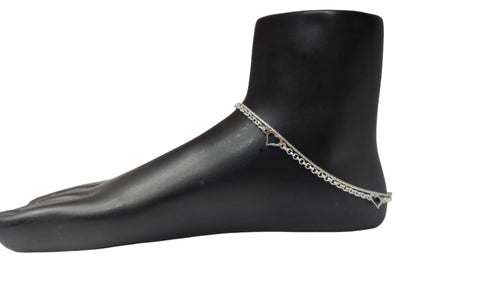92.5 Italian Silver-toned Double-chain anklet with a heart charm