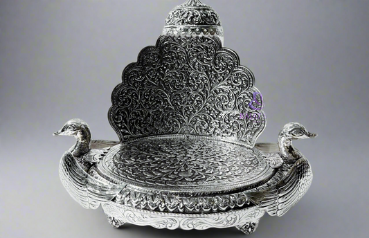 92.5 Silver Mayur Singhasan – Royal Seat for Your Deity