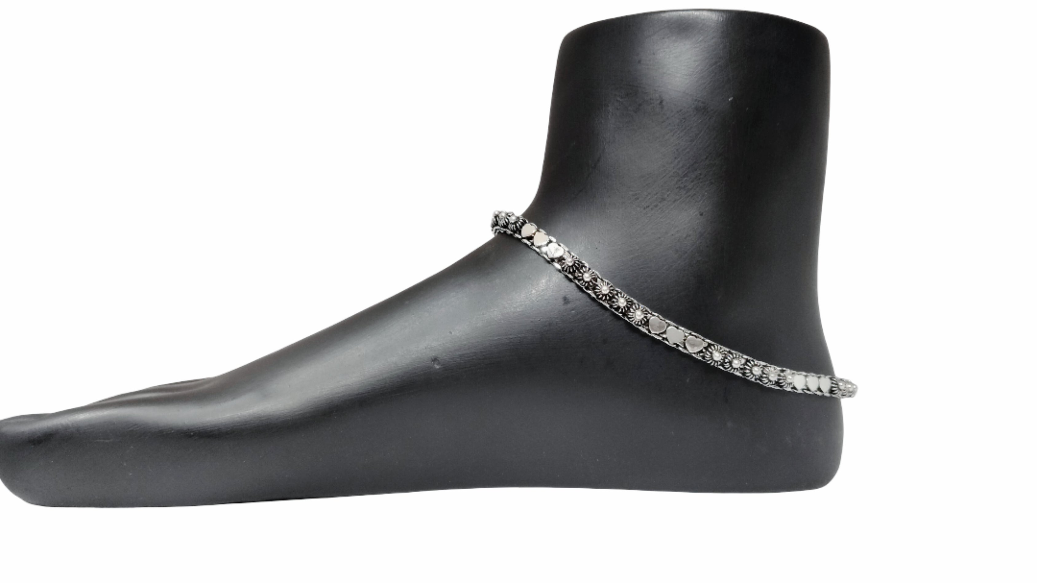 92.5 Sterling Silver Oxidized Anklet with Round & Star Motifs