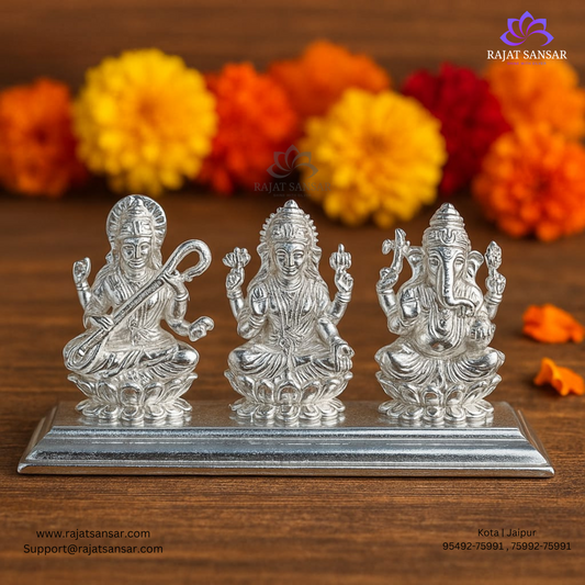 92.5 Silver Saraswati, Laxmi & Ganesh Ji Micro Murti