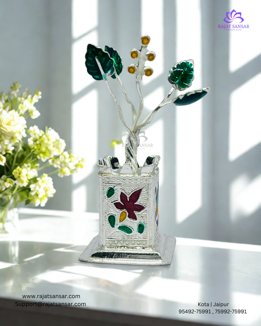 Silver Meenakari Tulsi Plant – A Divine Blend of Art & Spirituality