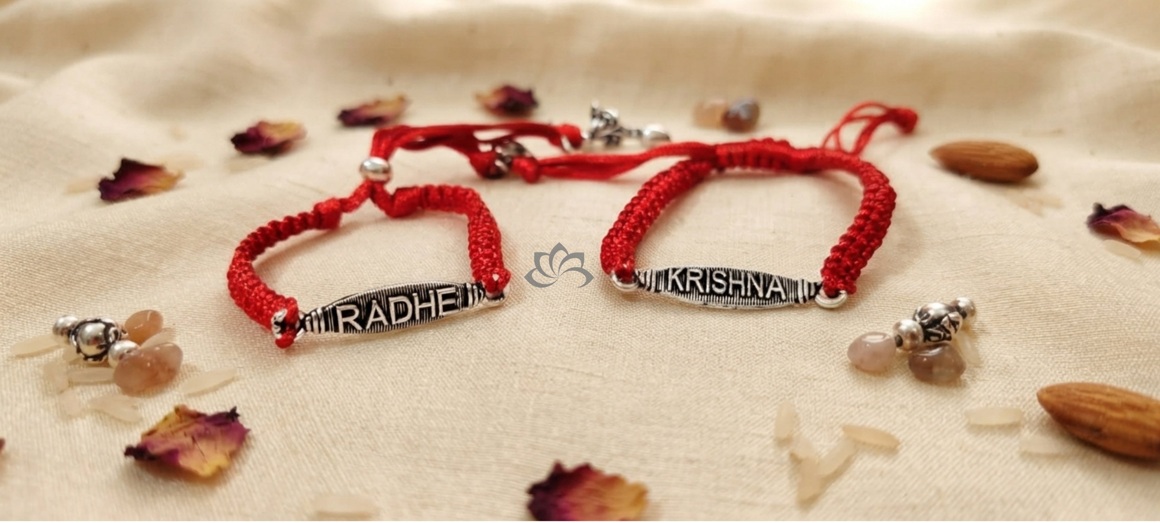 Silver Couple Rakhi Set- RADHE KRISHNA Combo - Pack of 2 Rakhi