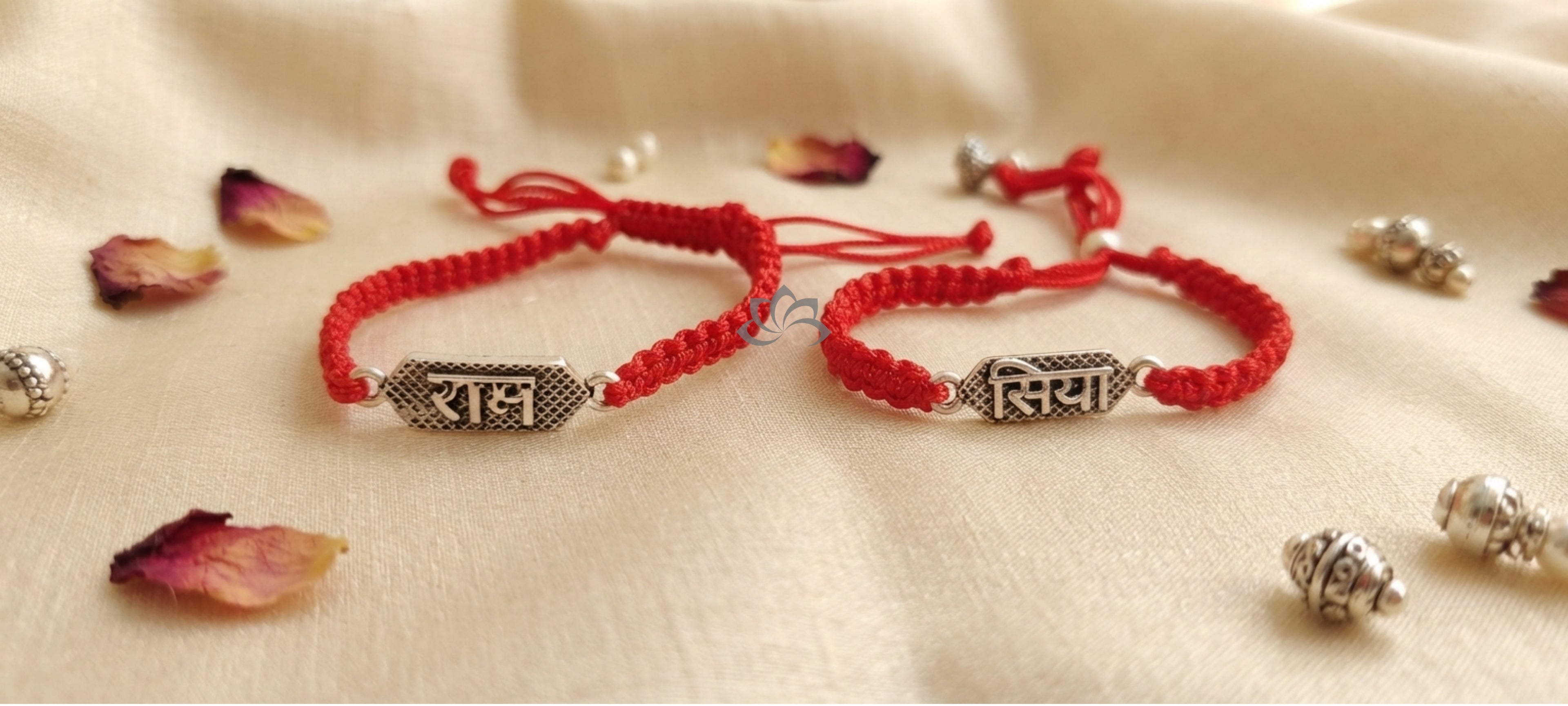 Silver Couple Rakhi Set- Ram Siya Combo - Pack of 2 Rakhi