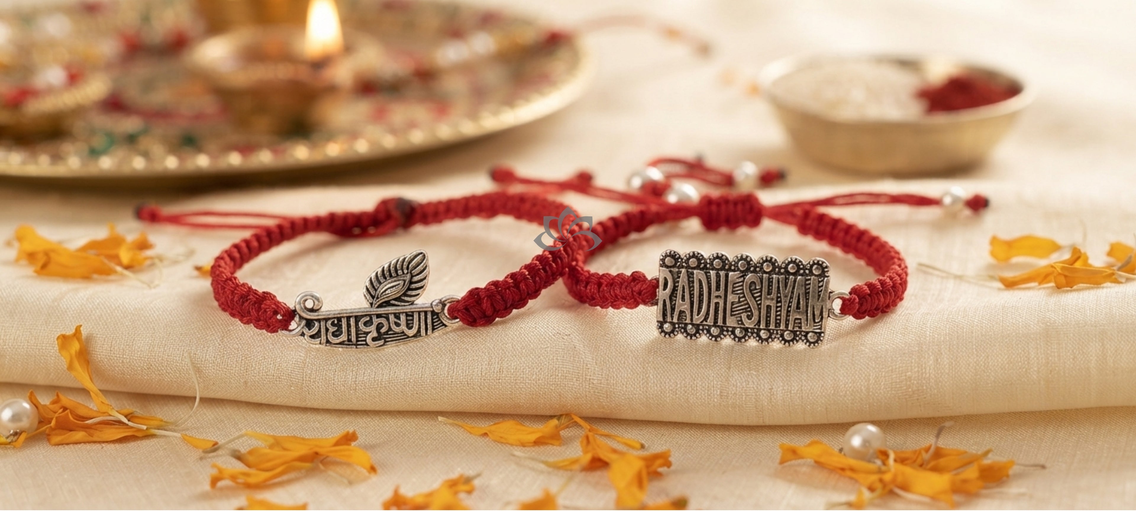 Silver Couple Rakhi Set- RADHESHYAM Combo - Pack of 2 Rakhi
