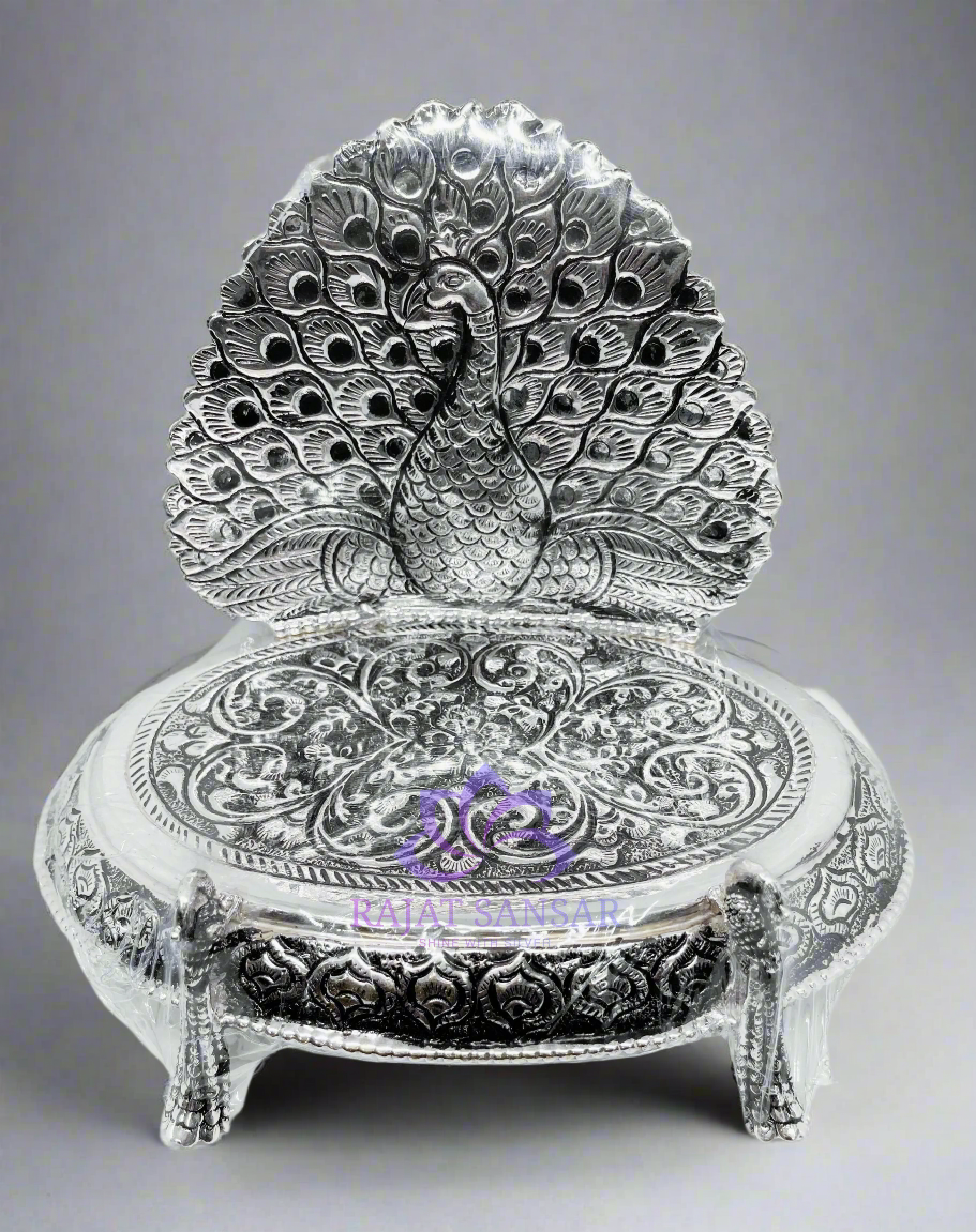 Silver Mayur Singhasan – Royal Throne for Your Deity