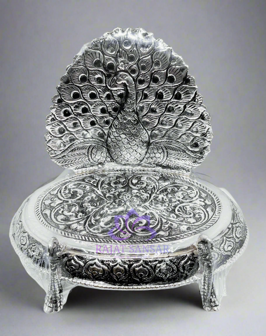 Silver Mayur Singhasan – Royal Throne for Your Deity