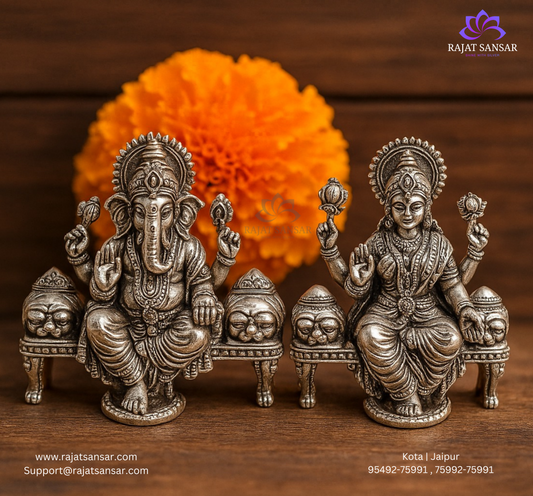 Silver Oxidized Laxmi & Ganesh Ji Idol