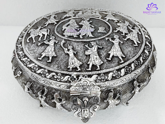 Silver Oxidized Dry Fruit Box – Antique Elegance for Festive Serving