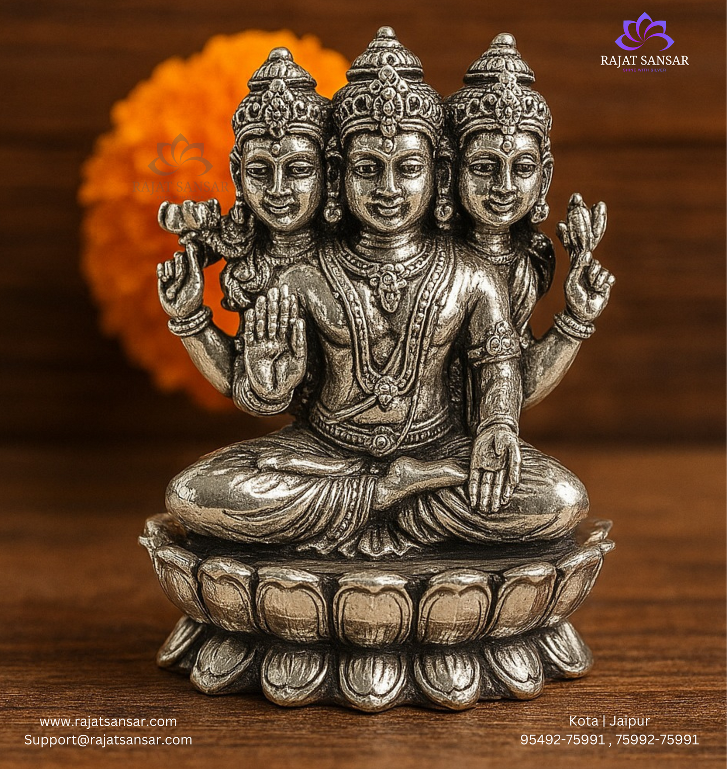 Silver Casting Oxidized Brahma Ji Idol