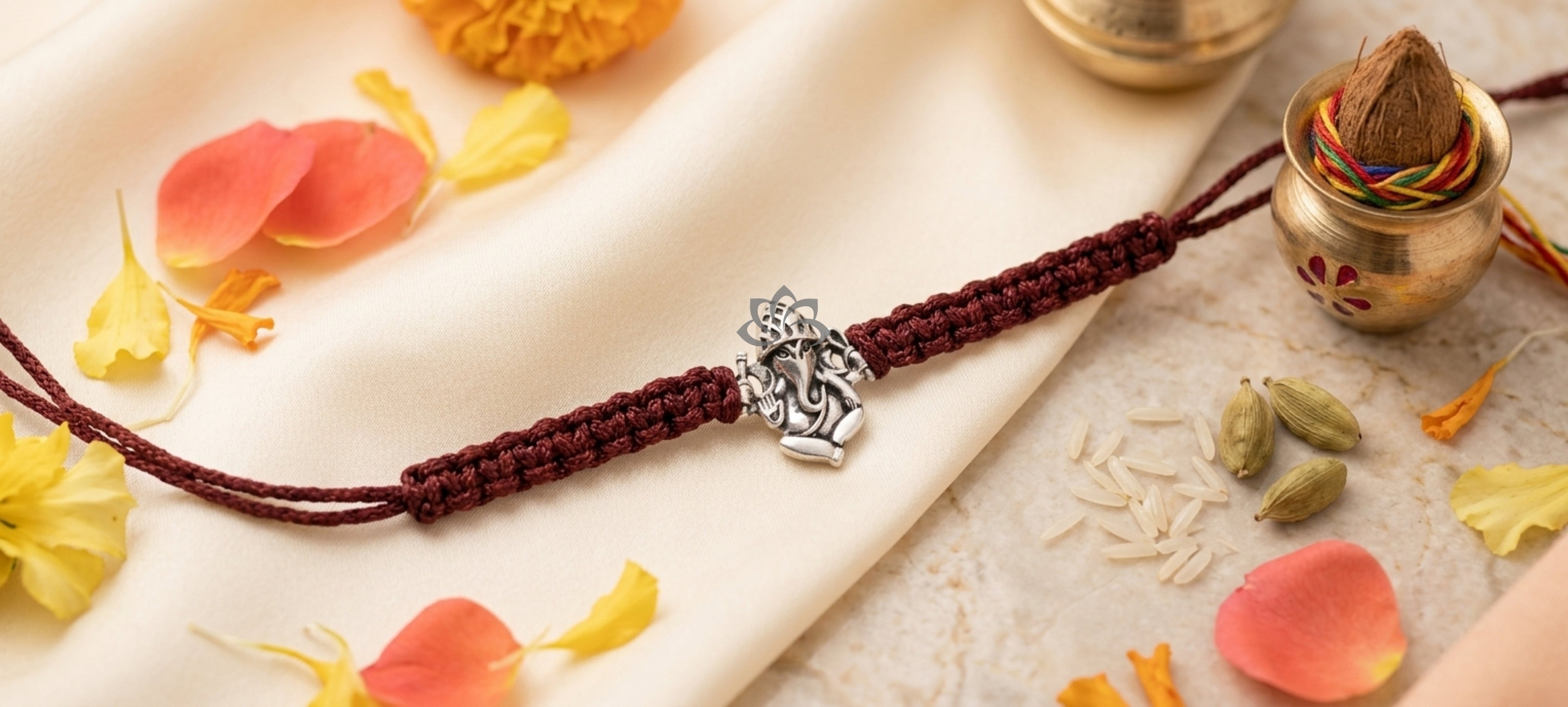 Handcrafted Divine Silver Ganesh 2 Rakhi Collection- Pack of 2