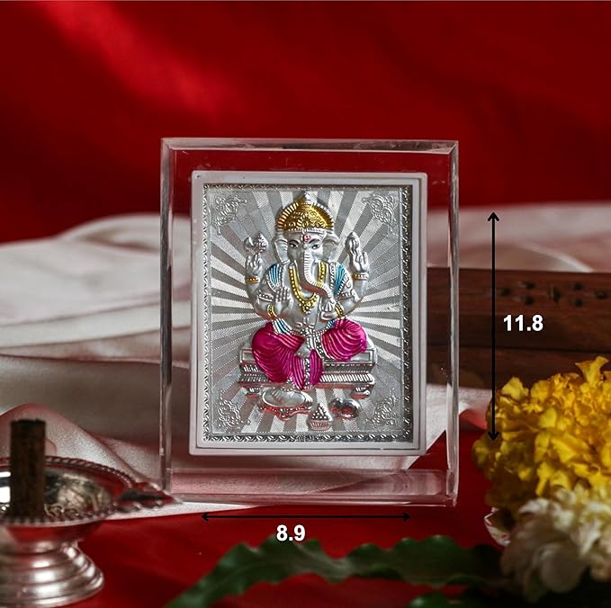 999 Pure Silver Shree Ganesh Ji Frame for Diwali, Gifting, Home, Office, Pooja Room Size11x8 cm