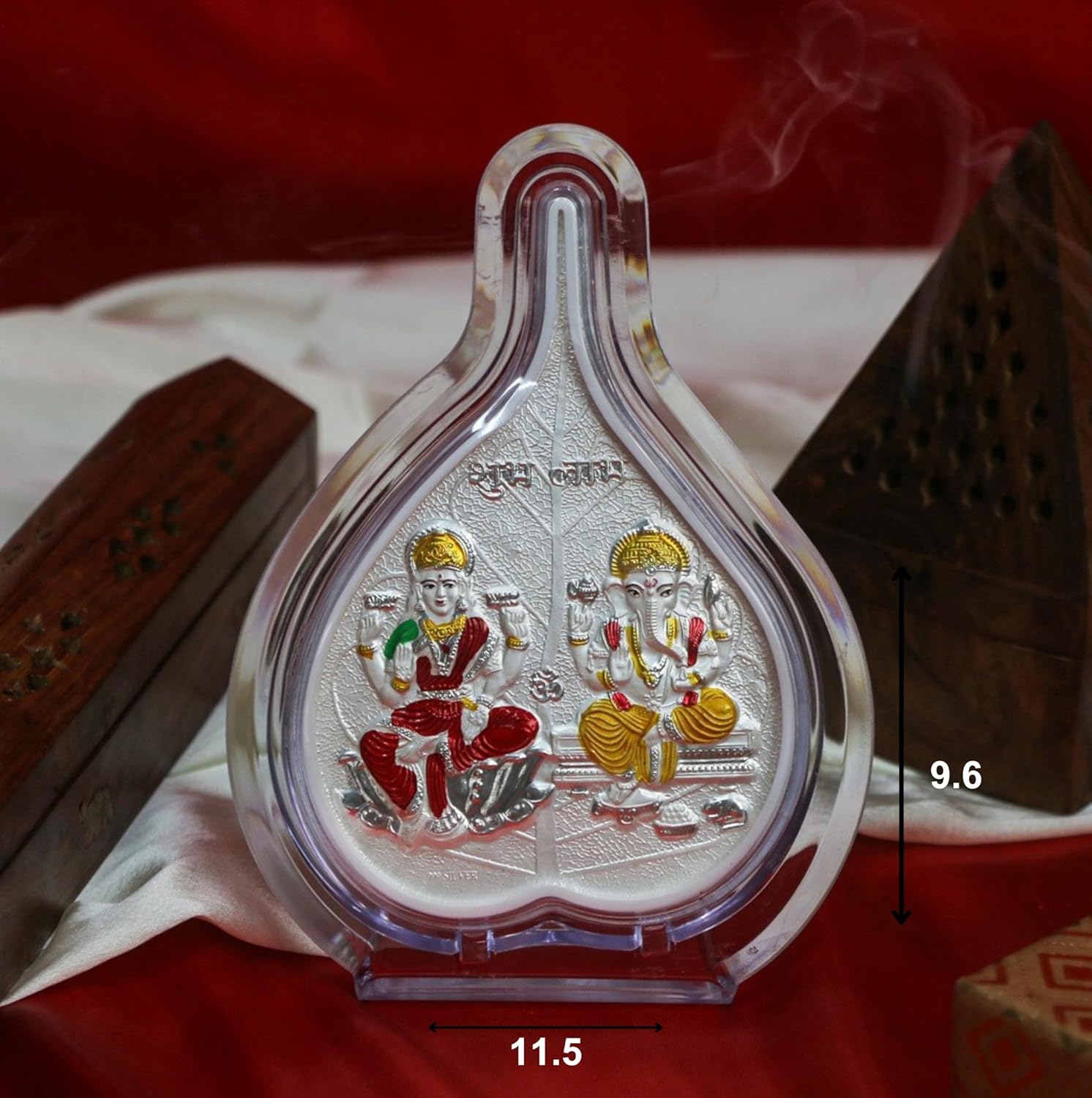 999 Pure Silver Laxmi & Ganesh Ji Pan Shape Frame for Diwali Home, Office, Pooja Room Size 9x11 cm