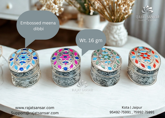 Silver Embossed Meena Dibbi