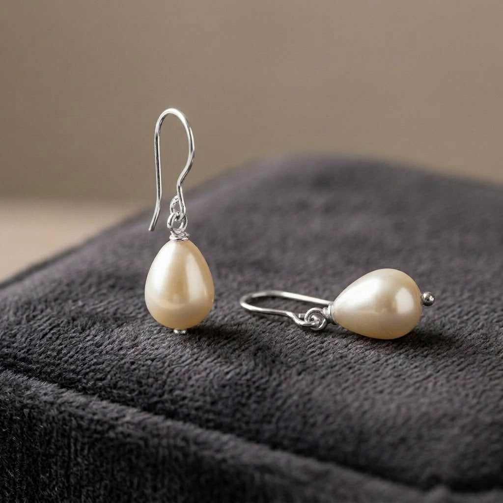 92.5 Silver Earrings for Daily wear | Pearl Drop Silver Hook