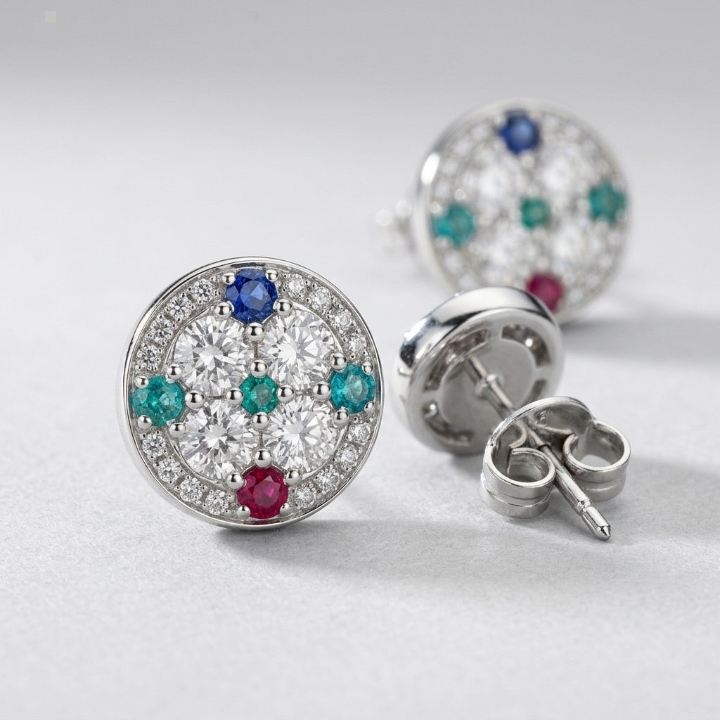 92.5 Sterling Silver Multicolor Stone Stud Earring – Vibrant, Elegant & Everyday Perfect