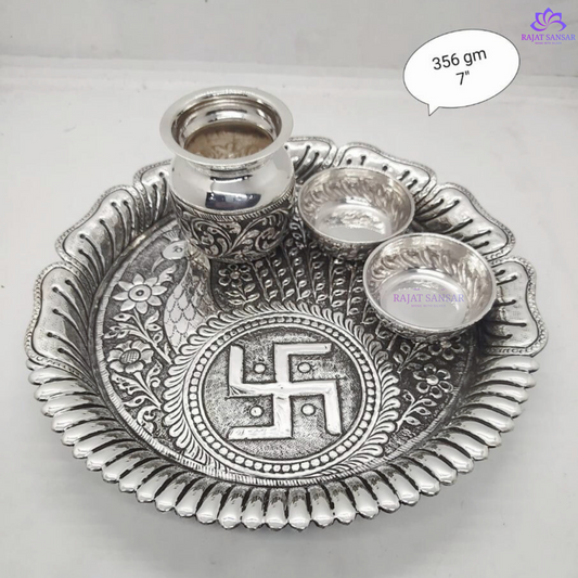 Silver Pooja Set- Oxidized Polish