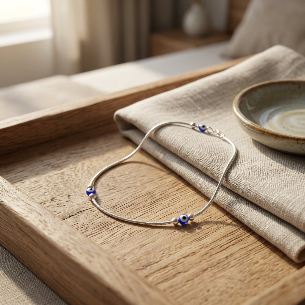 92.5 Italian Silver Evil Eye Anklet