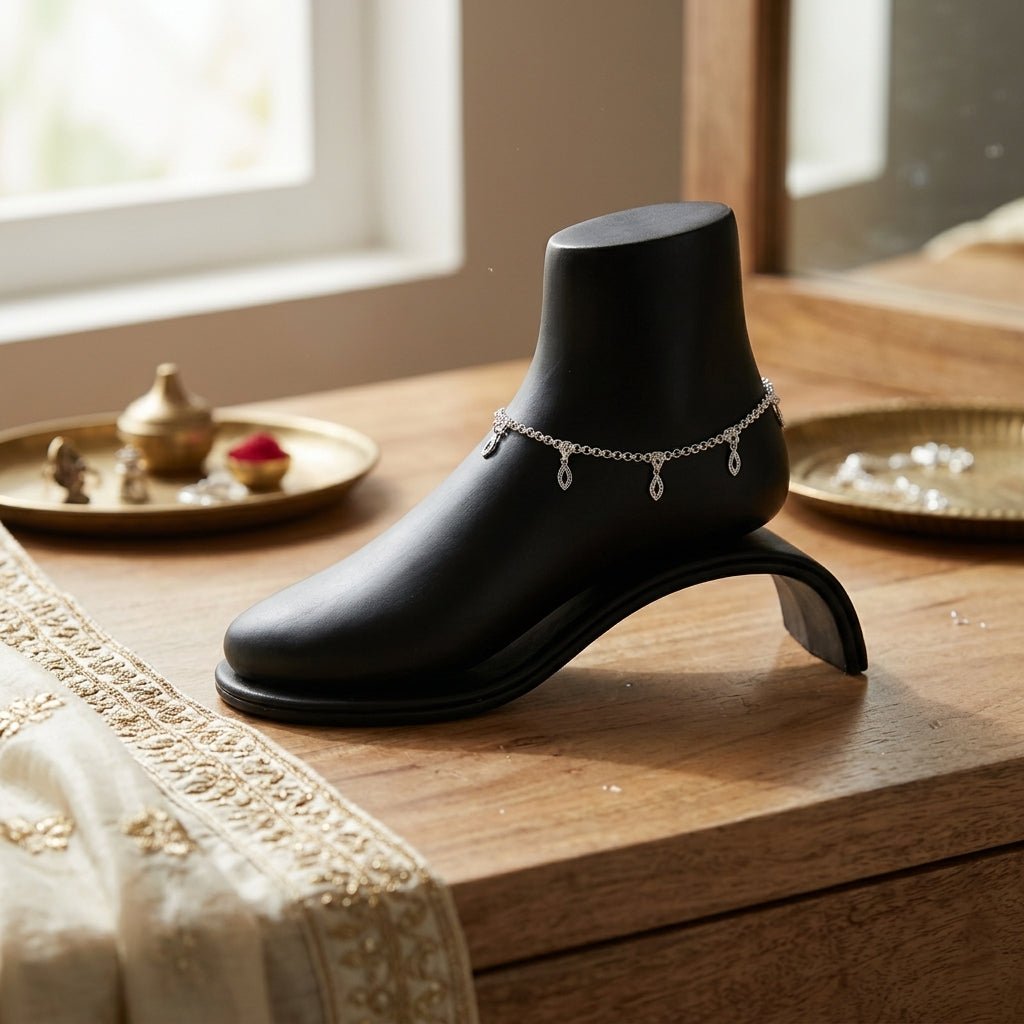 92.5 Italian Silver anklet with teardrop design
