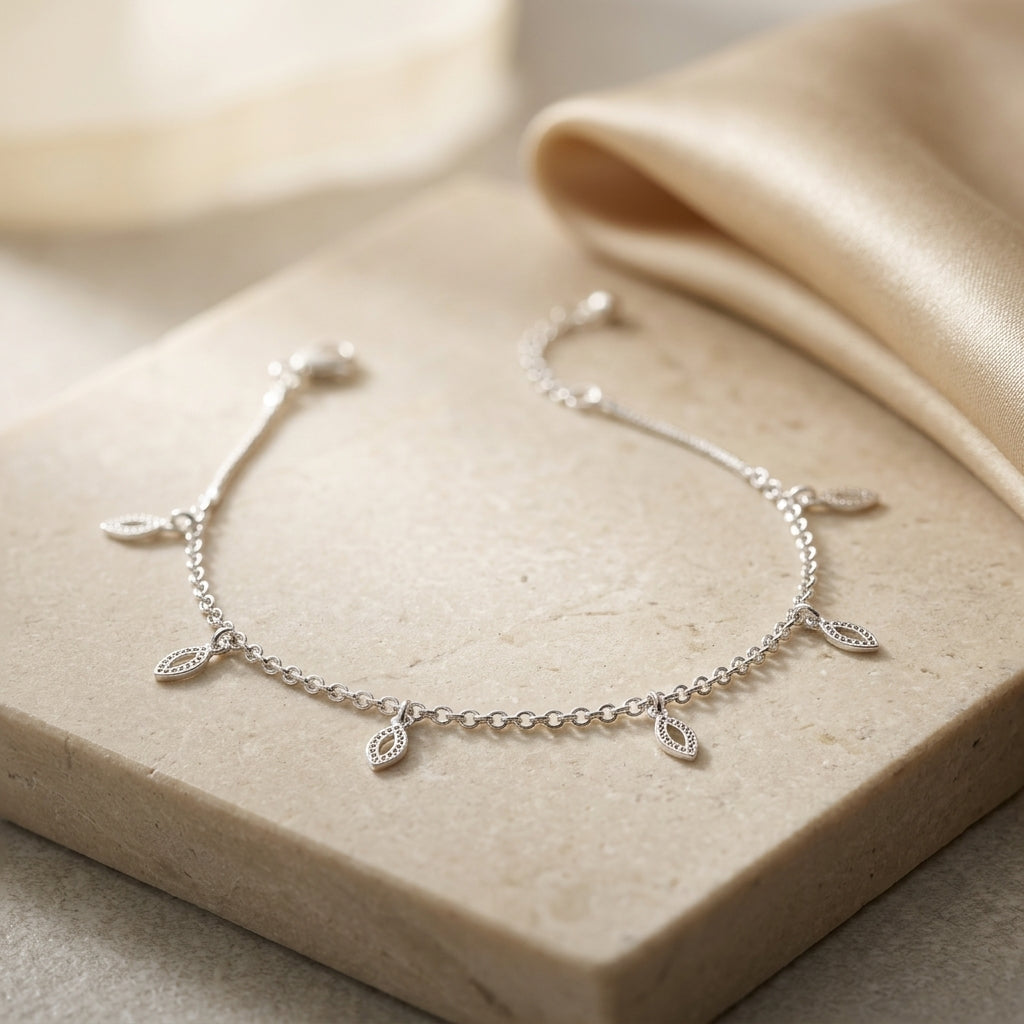 92.5 Italian Silver anklet with teardrop design