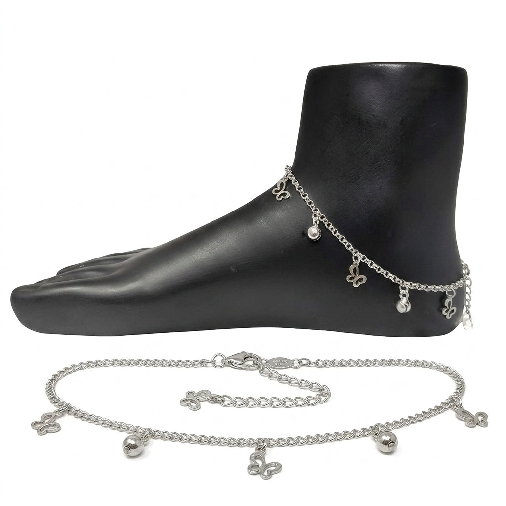 92.5 Italian Silver Anklet with Butterfly & Small Bell