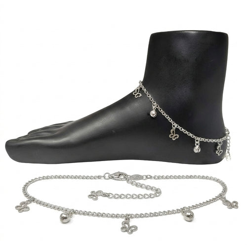 92.5 Italian Silver Anklet with Butterfly & Small Bell