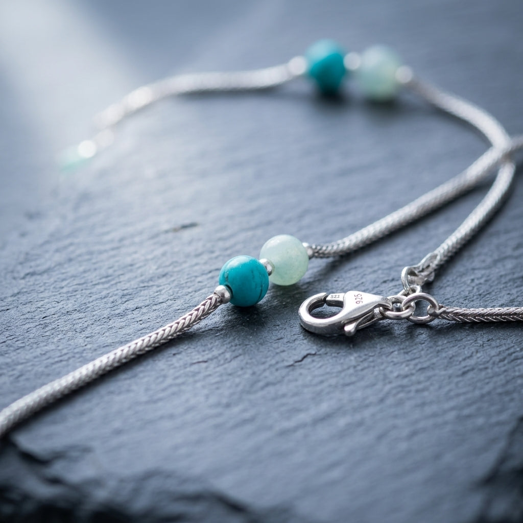 92.5 Italian Silver beaded anklet