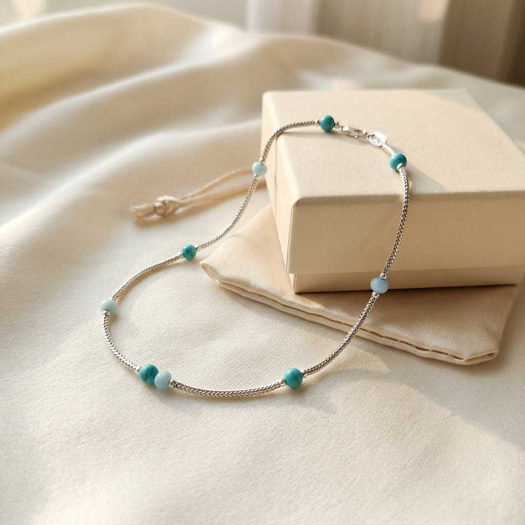 92.5 Italian Silver beaded anklet